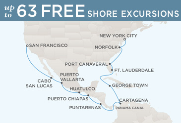 Regent Seven Seas Cruises Navigator 2014 Map SAN FRANCISCO TO NEW YORK CITY
