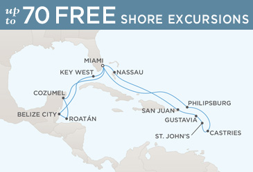 Regent Seven Seas Cruises Navigator 2014 Map MIAMI TO MIAMI