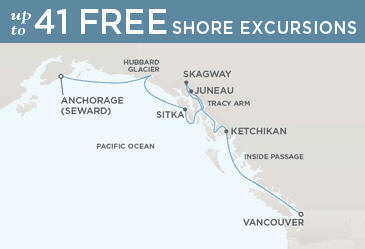 Route Map Regent Seven Seas Cruises Navigator RSSC 2013 Anchorage (Seward) to Vancouver