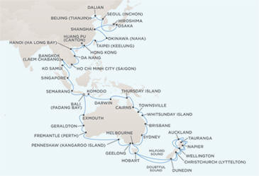 LUXURY CRUISES - Penthouse, Veranda, Balconies, Windows and Suites Route Map Regent Cruises Voyager RSSC