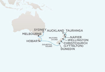 Route Map Regent Seven Seas Cruises Voyager RSSC January 9-24 2013 - 15 Days