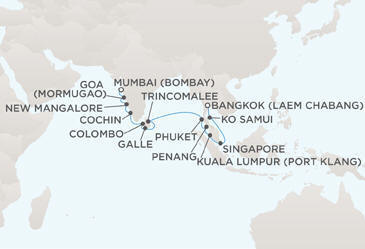Cruises Around The World Route Map Cruises Around The World Regent World Cruises Voyager RSSC April 1-18 2029 - 17 Days