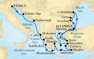 Seabourn Odyssey Cruise Map Detail Venice, Italy to Istanbul, Turkey August 29 September 19 2015 - 21 Days - Voyage 4553B