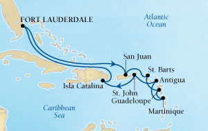 LUXURY CRUISES - Penthouse, Veranda, Balconies, Windows and Suites Seabourn Odyssey Cruise Map Detail Fort Lauderdale, Florida, US to Fort Lauderdale, Florida, US December 3-15 2021 - 12 Days - Voyage 4569