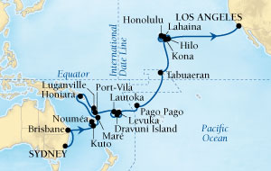 LUXURY CRUISES - Penthouse, Veranda, Balconies, Windows and Suites Seabourn Odyssey Cruise Map Detail Sydney, Australia to Los Angeles, California, US February 13 March 21 2022 - 38 Days - Voyage 4612A