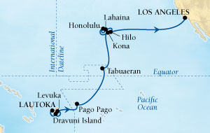 Seabourn Odyssey Cruise Map Detail Lautoka, Fiji to Los Angeles, California, US February 28 March 21 2016 - 23 Days - Voyage 4613
