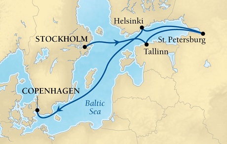 LUXURY CRUISES - Penthouse, Veranda, Balconies, Windows and Suites Seabourn Quest Cruise Map Detail Stockholm, Sweden to Copenhagen, Denmark August 1-8 2021 - 7 Days - Voyage 6539
