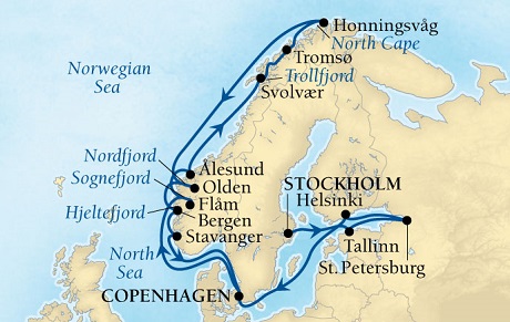 Seabourn Quest Cruise Map Detail Stockholm, Sweden to Copenhagen, Denmark June 18 July 9 2016 - 21 Days - Voyage 6631A