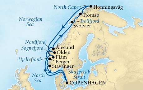 Seabourn Quest Cruise Map Detail Copenhagen, Denmark to Copenhagen, Denmark June 25 July 9 2016 - 14 Days - Voyage 6632