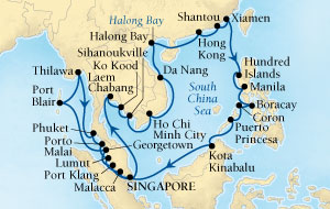 LUXURY CRUISES - Penthouse, Veranda, Balconies, Windows and Suites Seabourn Sojourn Cruise Map Detail Singapore to Singapore December 22 2022 February 4 2020 - 44 Days - Voyage 5673B