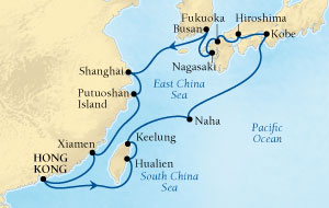 LUXURY CRUISES - Penthouse, Veranda, Balconies, Windows and Suites Seabourn Sojourn Cruise Map Detail Hong Kong, China to Hong Kong, China March 13 April 3 2022 - 21 Days - Voyage 5619