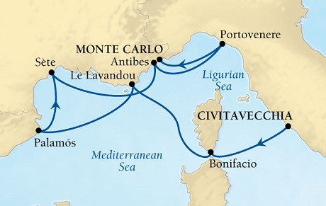 Seabourn Sojourn Cruise Map Detail Civitavecchia (Rome), Italy to Monte Carlo, Monaco September 29 October 6 2016 - 7 Days - Voyage 5655