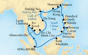 SEABOURNE LUXURY Sojourn Cruise Map Detail Singapore to Singapore January 7 February 4 2024 - 28 Days - Schedule 5710A