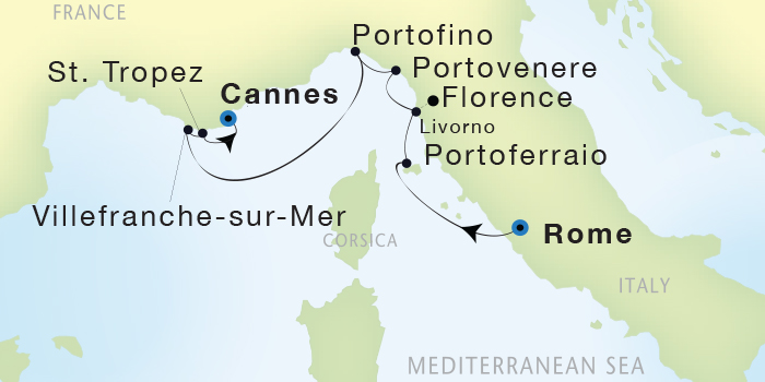 LUXURY CRUISES - Penthouse, Veranda, Balconies, Windows and Suites Seadream Yacht Club, Seadream 1 October 1-8 2022 Civitavecchia (Rome), Italy to Cannes, France