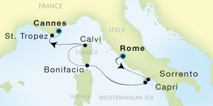 Cruises Around The World Seadream Yacht Club, Seadream 1 October 15-22 2025 Cannes, France to Civitavecchia (Rome), Italy