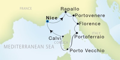 Seadream Yacht Club Cruises SeaDream I  Map Detail Nice, France to Nice, France May 13-20 2017 - 7 Days