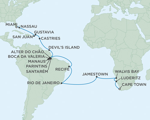 LUXURY CRUISES - Penthouse, Veranda, Balconies, Windows and Suites Seven Seas Mariner December 9 2021 January 13 2022 Cape Town, South Africa to Miami, Florida