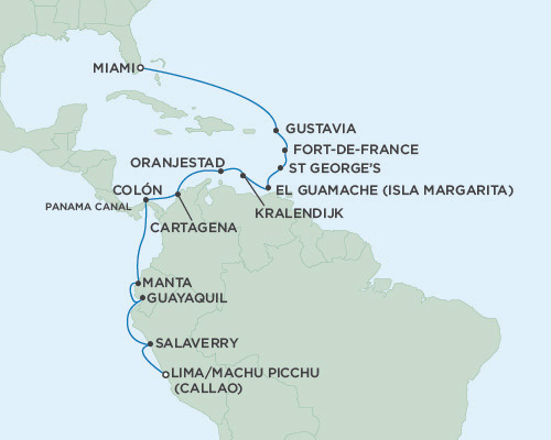 Cruises Around The World Seven Seas Mariner 2025 January 13-31 Miami, Florida to Miami, Florida to Lima (Callao), Peru