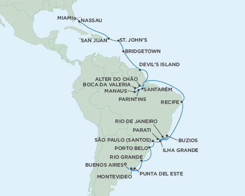 Cruises Around The World Seven Seas Mariner February 21 March 25 2025 Buenos Aires, Argentina to Miami, Florida