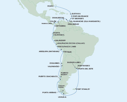 Cruises Around The World Seven Seas Mariner January 13 February 21 Miami, Florida to Buenos Aires, Argentina