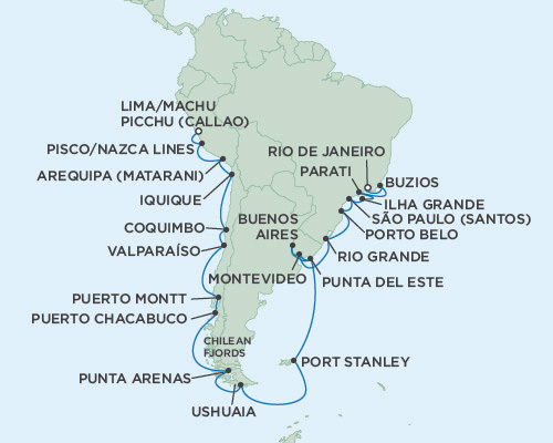 Cruises Around The World Seven Seas Mariner January 31 March 4 2025 Lima (Callao), Peru to Rio de Janeiro, Brazil