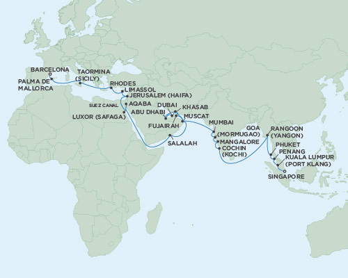 Cruises Around The World Seven Seas Voyager April 12 May 23 2025 Singapore to Barcelona, Spain