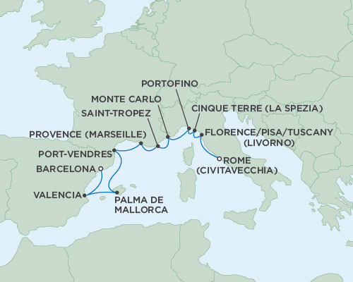 Cruises Around The World Seven Seas Navigator April 13-23 2025 Barcelona, Spain to Rome (Civitavecchia), Italy