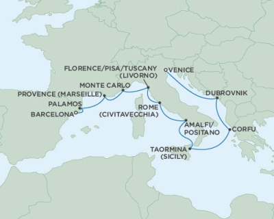 Cruises Around The World Seven Seas Navigator August 6-16 2025 Venice, Italy to Barcelona, Spain