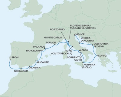 Cruises Around The World Seven Seas Navigator October 3-23 2025 Venice, Italy to Lisbon, Portugal