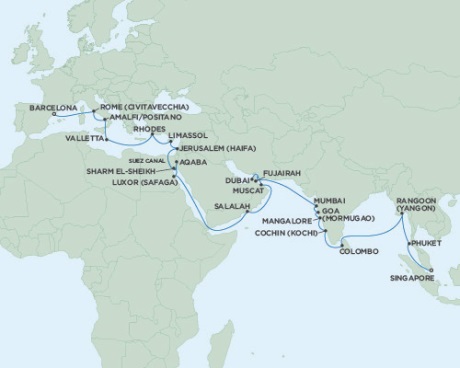 Cruises Around The World Seven Seas Voyager November 9 December 12 2025 Barcelona, Spain to Singapore