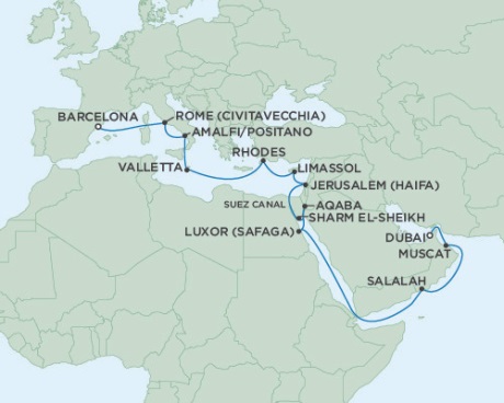 Cruises Around The World Seven Seas Voyager November 9 December 2 2025 Barcelona, Spain to Dubai, United Arab Emirates