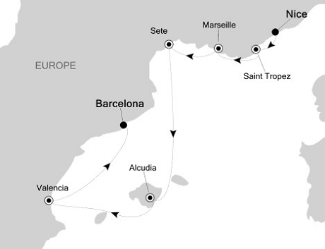 Luxury Cruises Just Silversea Silver Cloud  April 15-22 2026 Nice, France to Barcelona