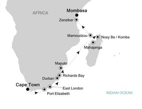 LUXURY CRUISES - Penthouse, Veranda, Balconies, Windows and Suites Silversea Silver Cloud January 5-19 2022 Cape Town, South Africa to Mombasa, Kenya