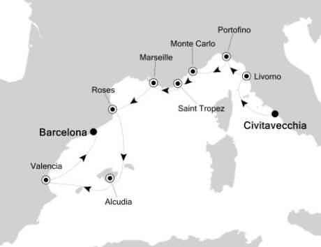 Luxury Cruises Just Silversea Silver Cloud June 17-27 2026 Civitavecchia, Italy to Barcelona, Spain