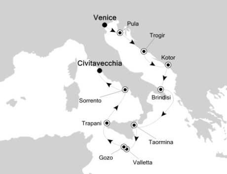LUXURY CRUISES - Penthouse, Veranda, Balconies, Windows and Suites Silversea Silver Cloud June 6-17 2022 Venice to Civitavecchia, Italy