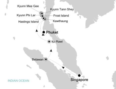 Cruises Around The World Silversea Silver Discoverer December 1-10 2026 Singapore, Singapore to Phuket, Thailand