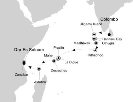 Cruises Around The World Silversea Silver Discoverer December 22 2026 January 8 2024 Colombo, Sri Lanka to Dar Es Salaam, Tanzania
