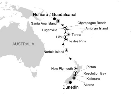 Cruises Around The World Silversea Silver Discoverer February 11-27 2025 Dunedin to Honiara