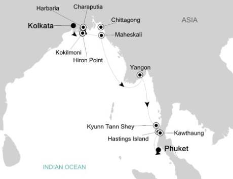 Cruises Around The World Silversea Silver Discoverer February 27 March 13 2026 Kolkata, India to Phuket, Thailand