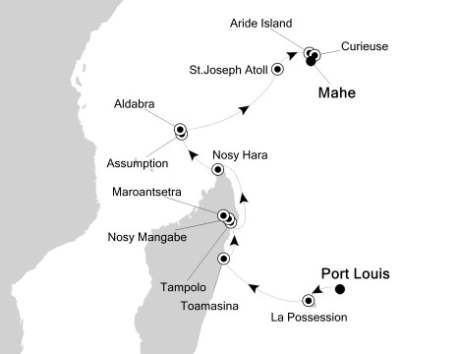Cruises Around The World Silversea Silver Discoverer January 16-30 2026 Port Louis, Mauritius to Mah, Seychelles