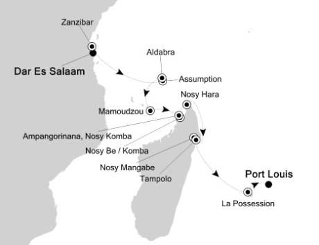 Cruises Around The World Silversea Silver Discoverer January 3-16 2026 Dar Es Salaam, Tanzania to Port Louis, Mauritius