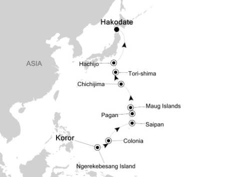 Cruises Around The World Silversea Silver Discoverer June 9-21 2026 Palau Island, Palau to Hakodate, Japan