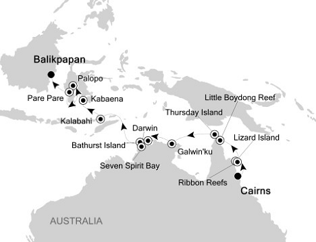 Cruises Around The World Silversea Silver Discoverer October 4-18 2025 Cairns to Balikpapan