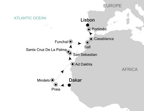 Cruises Around The World Silversea Silver Explorer April 15-29 2025 Dakar to Lisbon