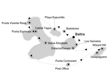 Cruises Around The World Silversea Silver Galapagos March 19-26 2025 Baltra, Galapagos to Baltra, Galapagos