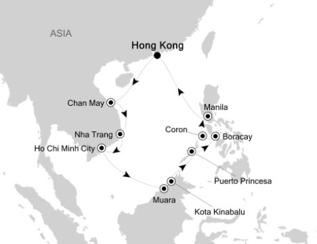 Cruises Around The World Silversea Silver Shadow April 5-19 2026 Hong Kong, China to Hong Kong, China