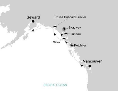 Cruises Around The World Silversea Silver Shadow August 18-25 2025 Vancouver to Seward, Alaska