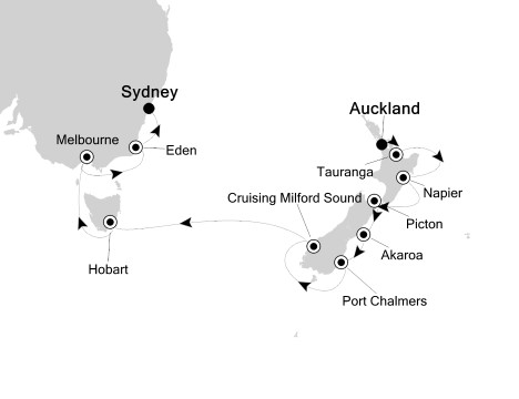 Cruises Around The World Silversea Silver Shadow December 19 2026 January 3 2024 Auckland, New Zealand to Sydney, Australia