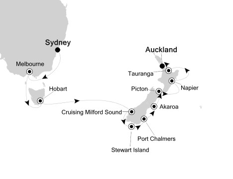 Cruises Around The World Silversea Silver Shadow December 5-19 2026 Sydney, Australia to Auckland, New Zealand
