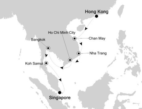 Cruises Around The World Silversea Silver Shadow January 4-15 2026 Hong Kong, China to Singapore, Singapore